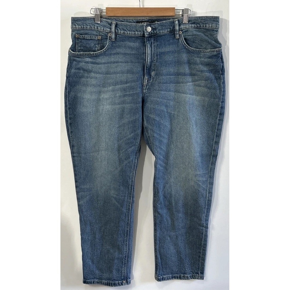 Women's Lauren Ralph Lauren Stretch Blue Jeans Sz 16 No Pilling Leather Patch
